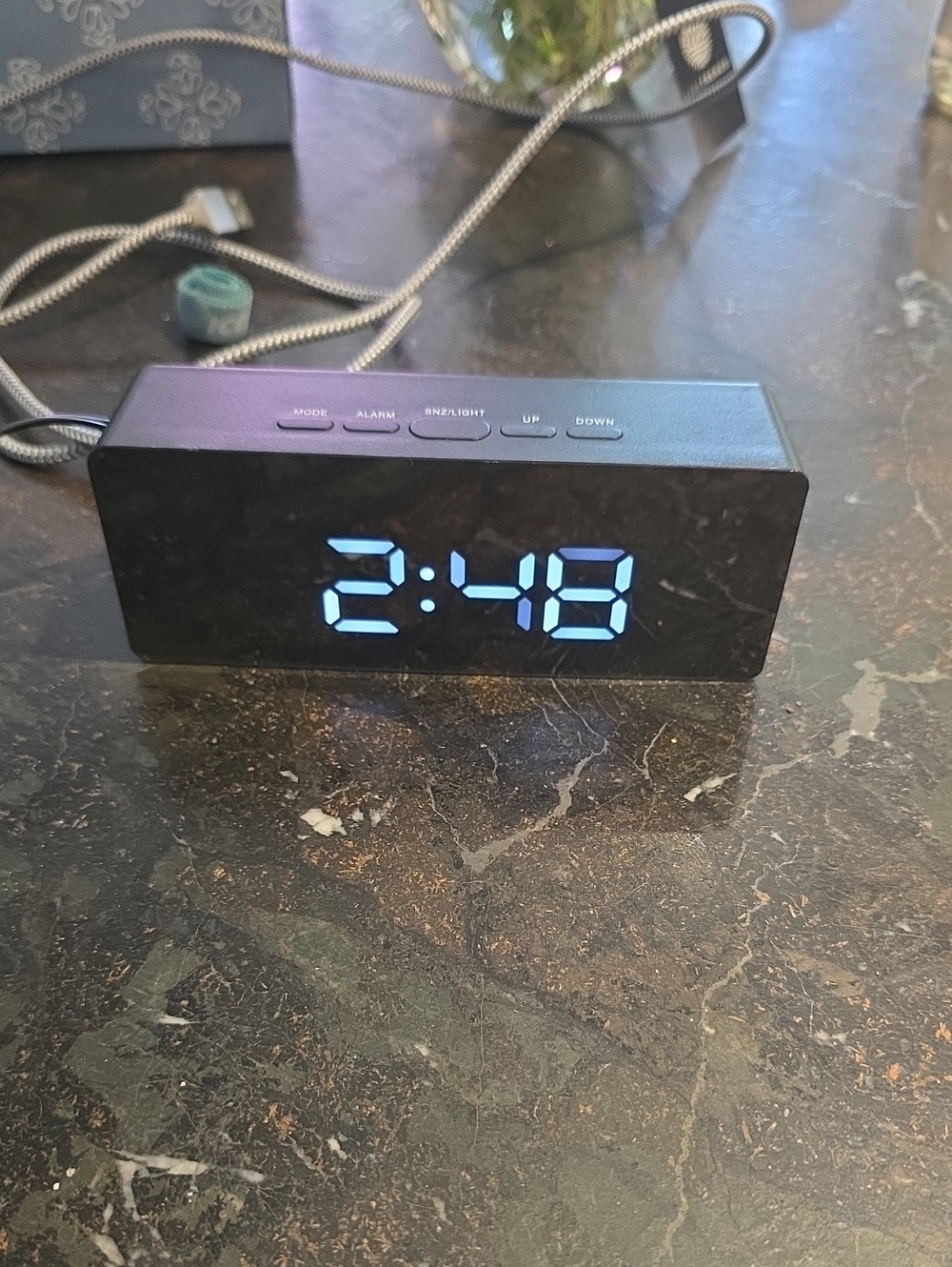 Digital LED Alarm Clock - Black with Blue Display